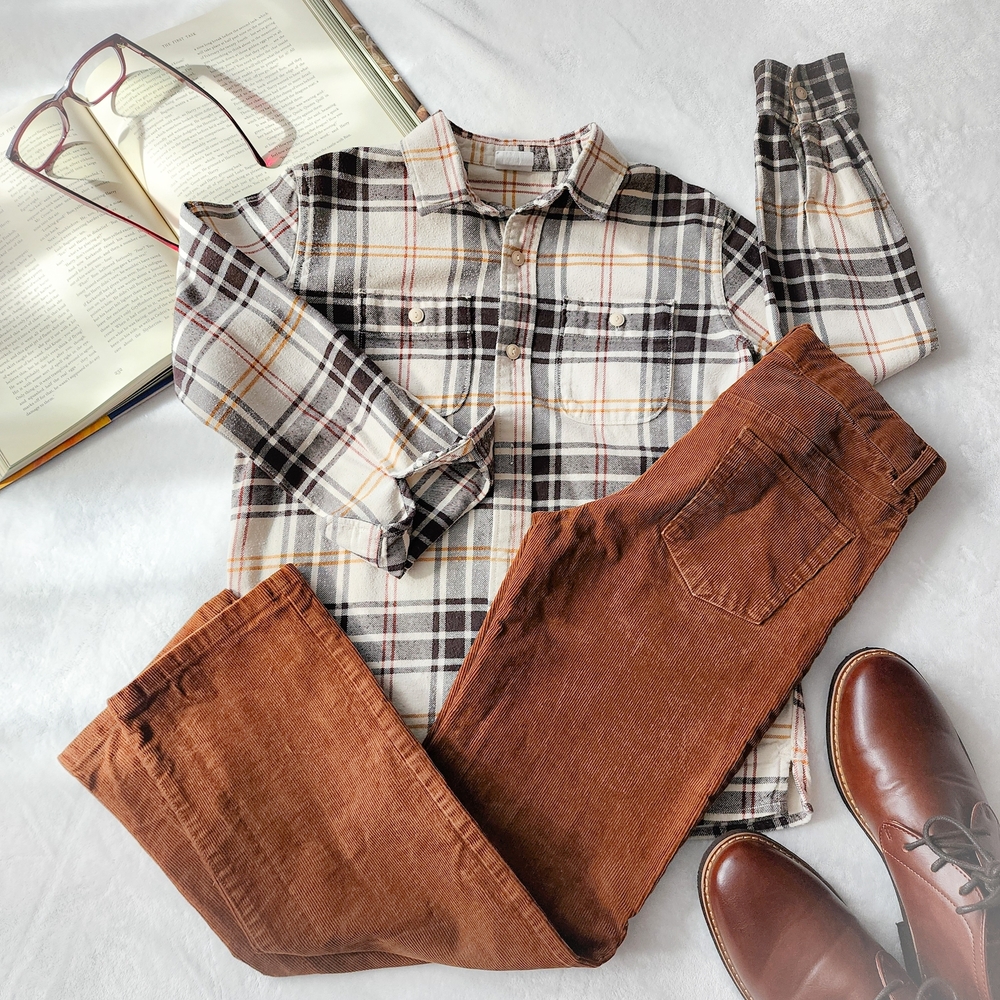 Boys Preppy Outfit Bundle Size 10: GAP Plaid Shirt, Janie & Jack Corduroy Pants